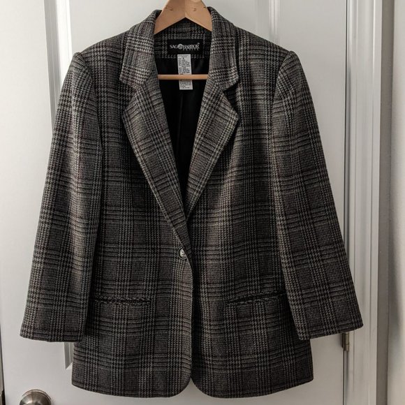 Sag Harbor Petite Wool Oversized Blazer Gray Plaid Tartan Vintage 6 Small 6P 0 - Picture 1 of 16